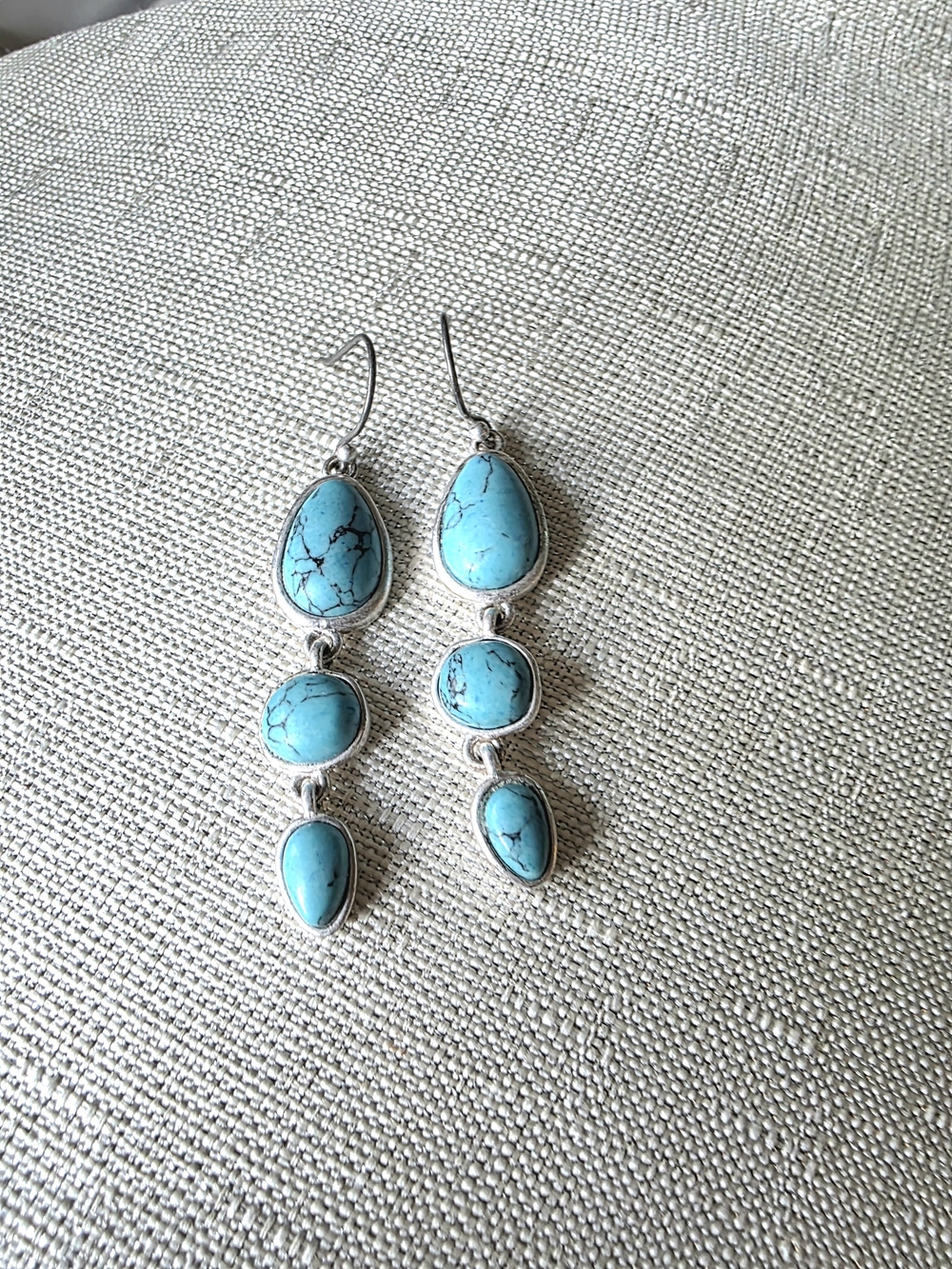 Lucky Brand silver-tone faux turquoise triple-drop dangle earrings - Picture 3 of 7